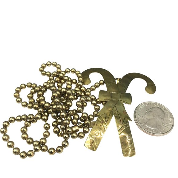 Retired Jeep Collins Hammered Brass Candy Cane Pendant Necklace, Designer Signed - Picture 7 of 7